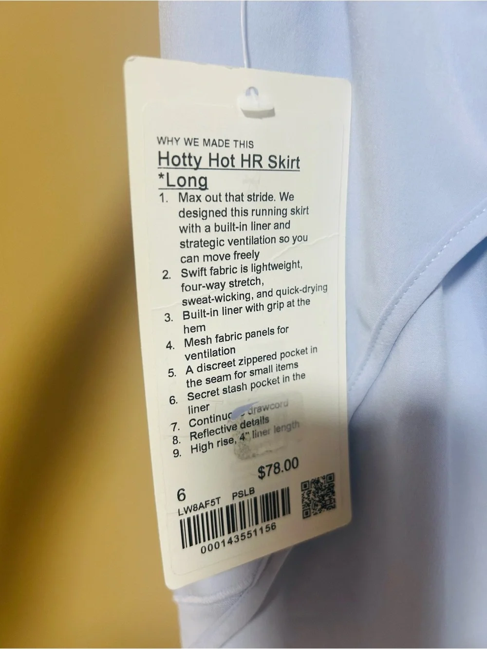 NWT Lululemon Hotty Hot High Rise Skirt / Skort Long (size 6 pastel blue/purple)